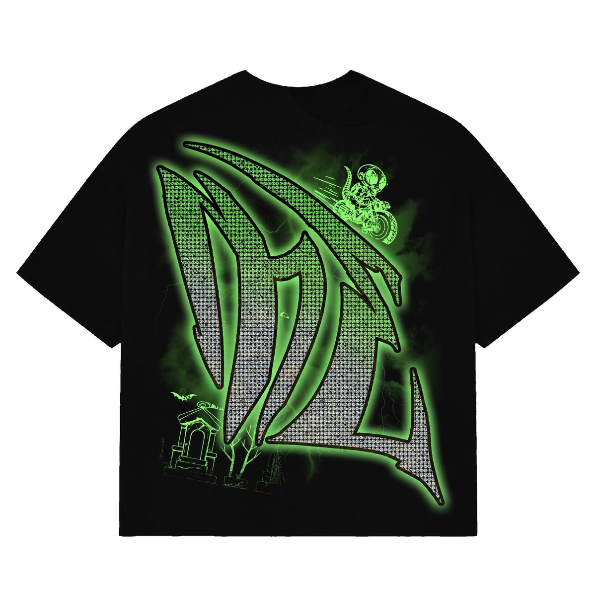 Mixed Emotion Green Goblin Rhinestone Tee Black
