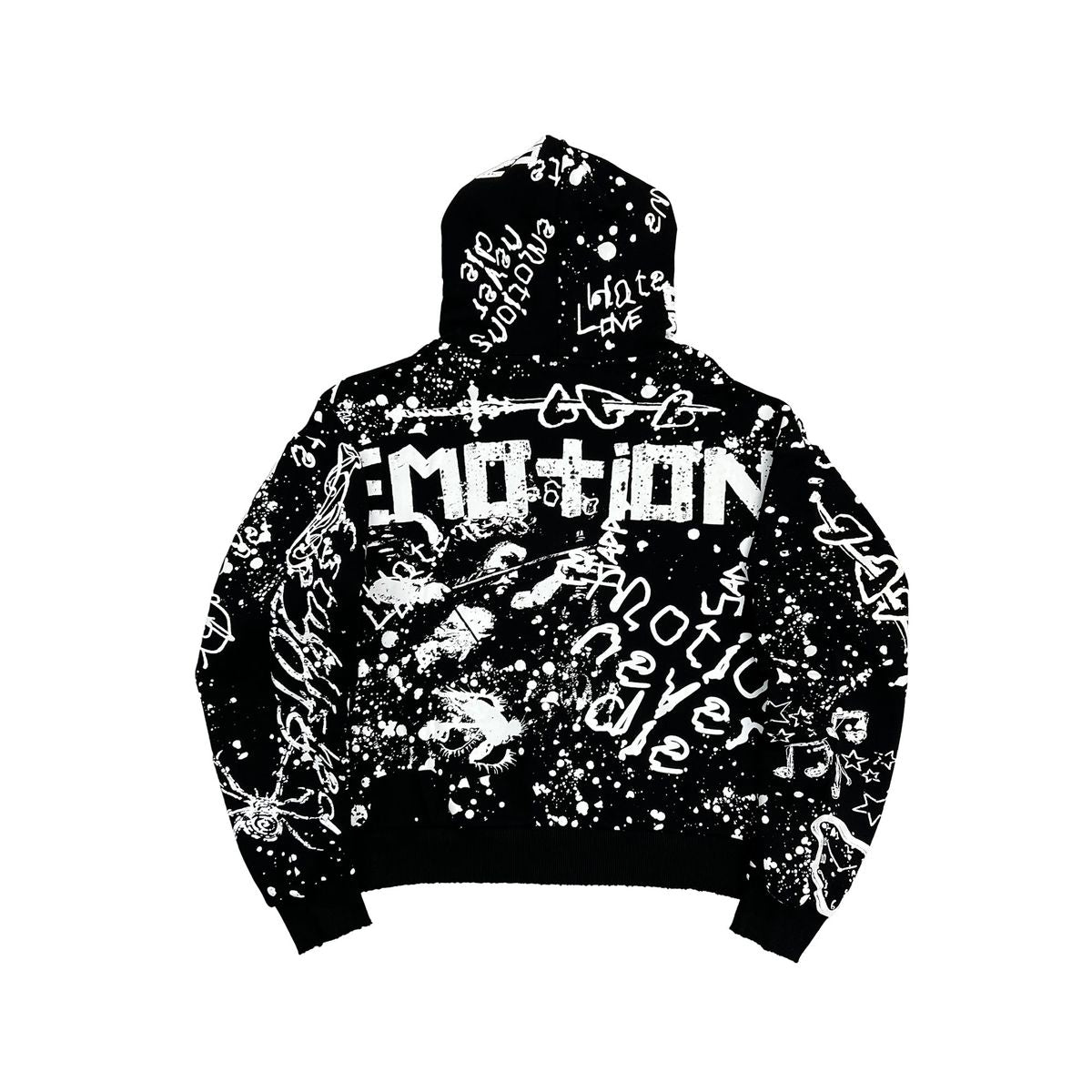 Mixed Emotion Graffiti Zip Up Hoodie Black