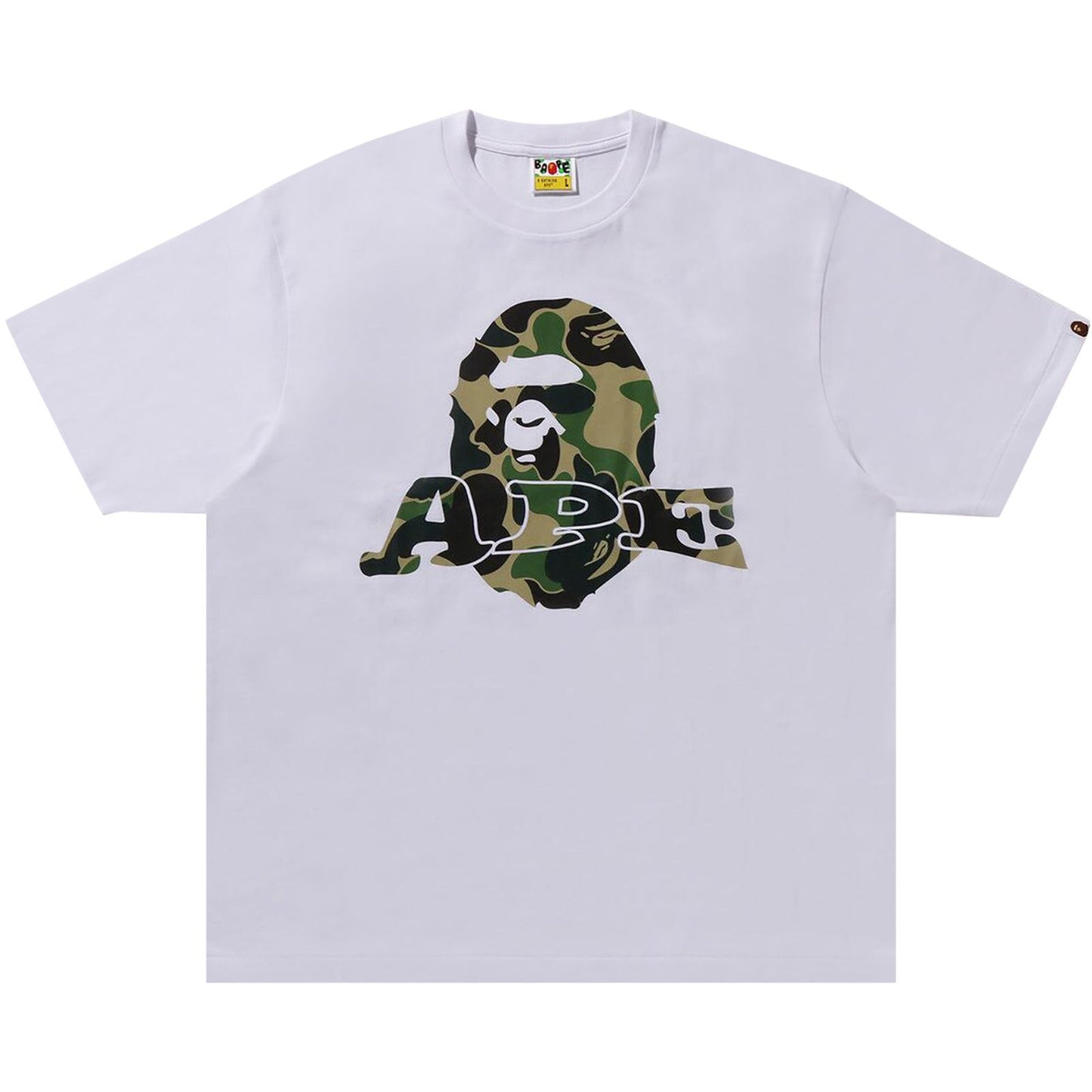 BAPE Green ABC Camo APE Head Tee White