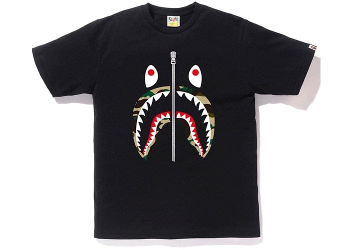 BAPE Green Camo Shark Tee Black