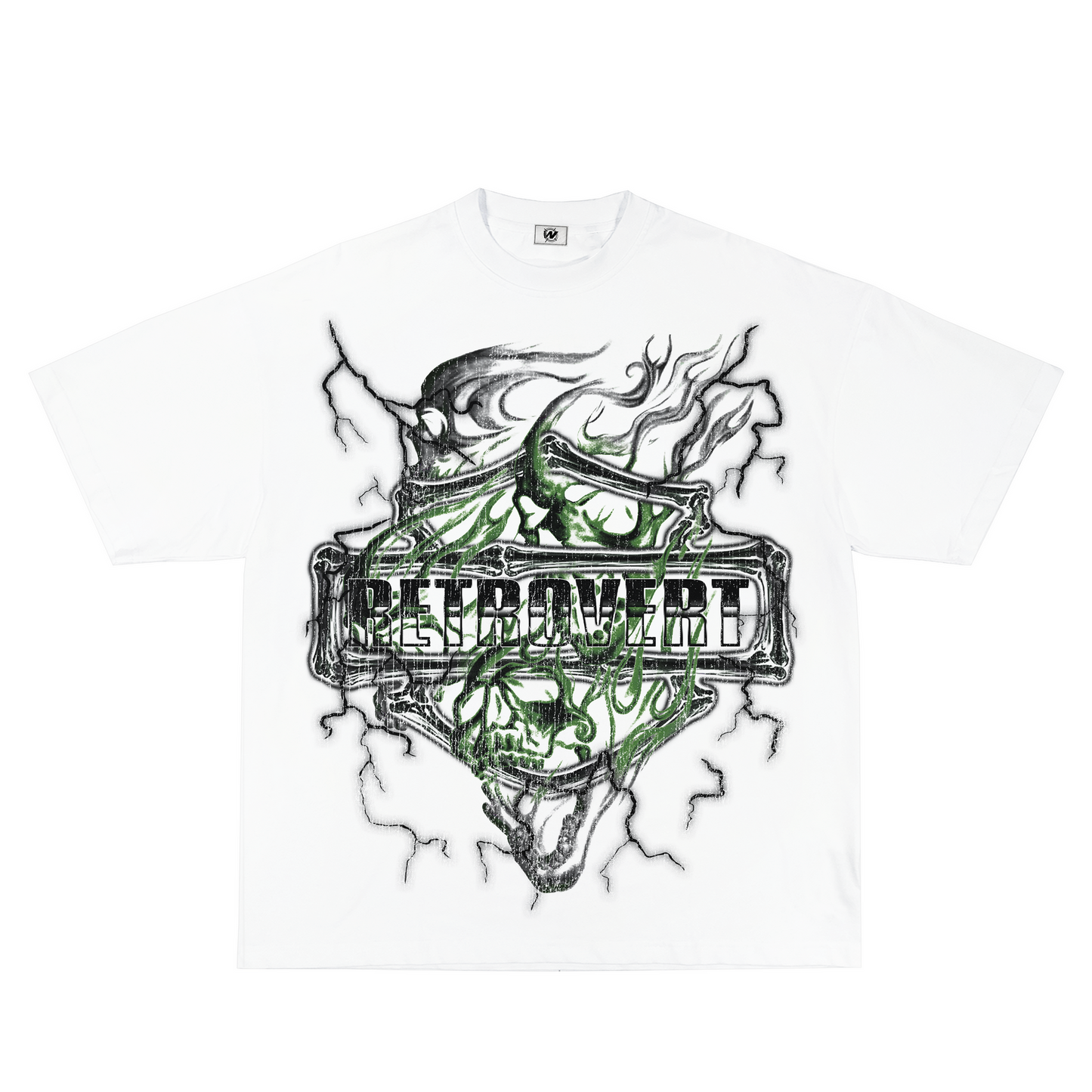 Retrovert Green Skull Tee White
