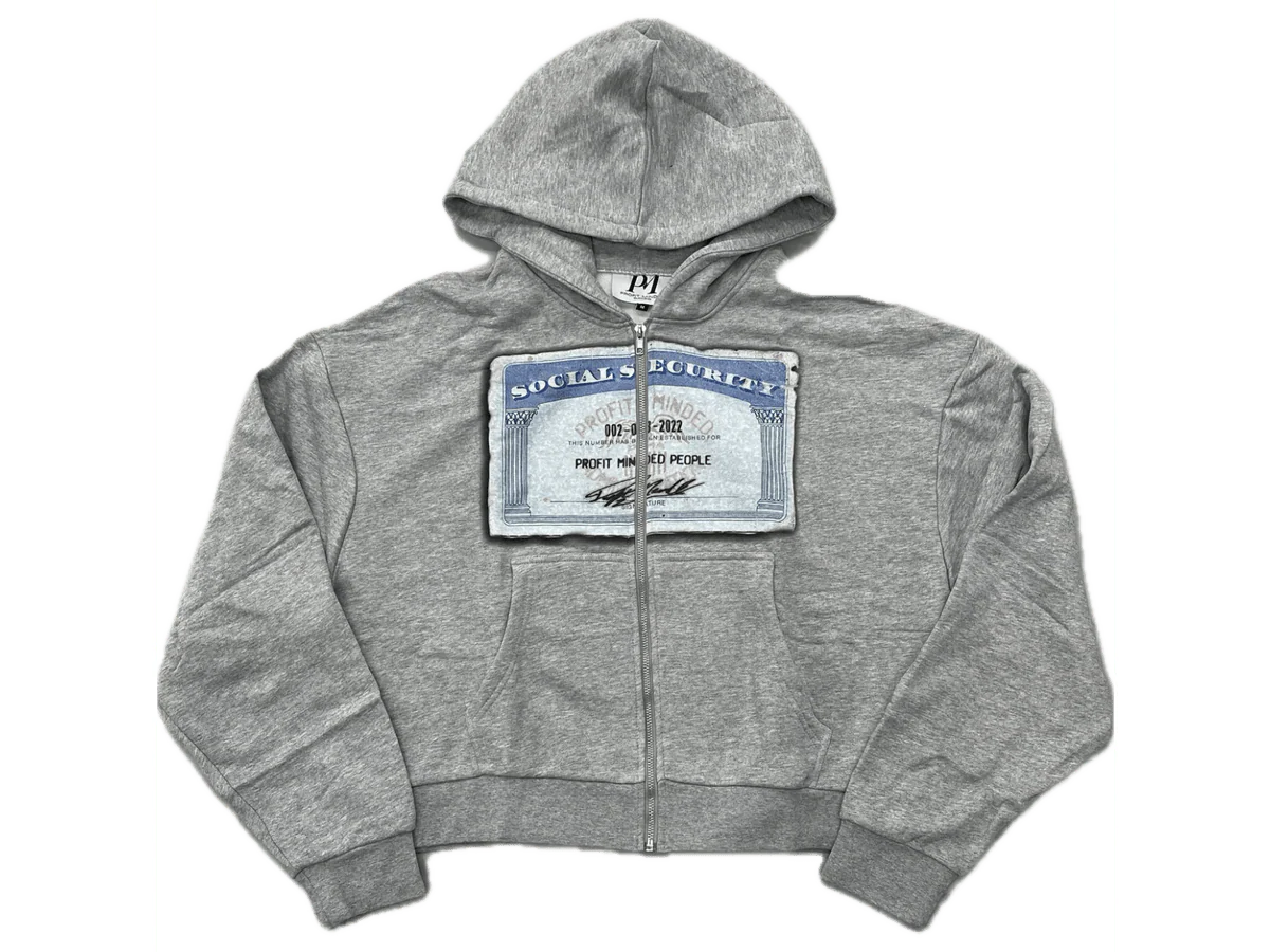 Profit Minded SSN Card Zip Up Hoodie Grey