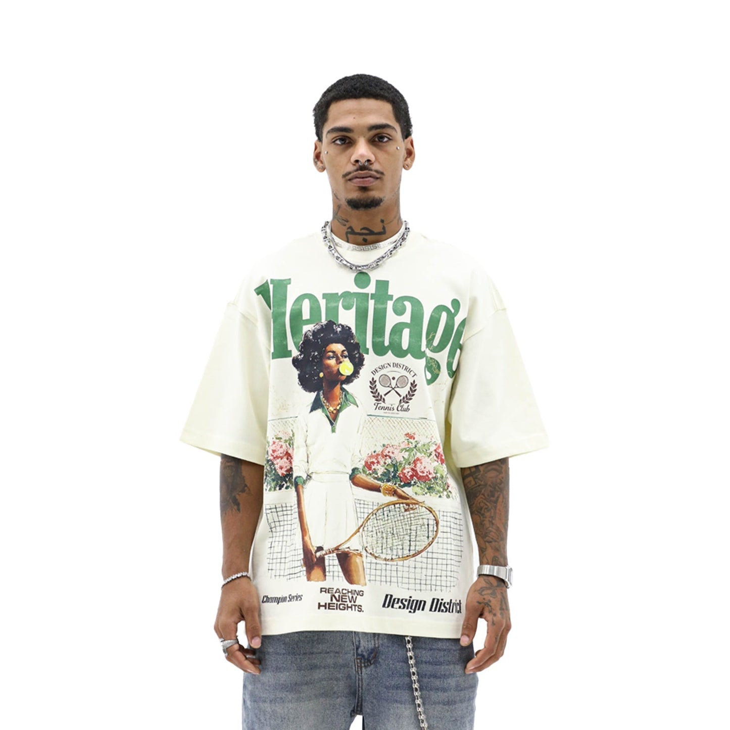 Heights District Heritage Racquet Tee Cream