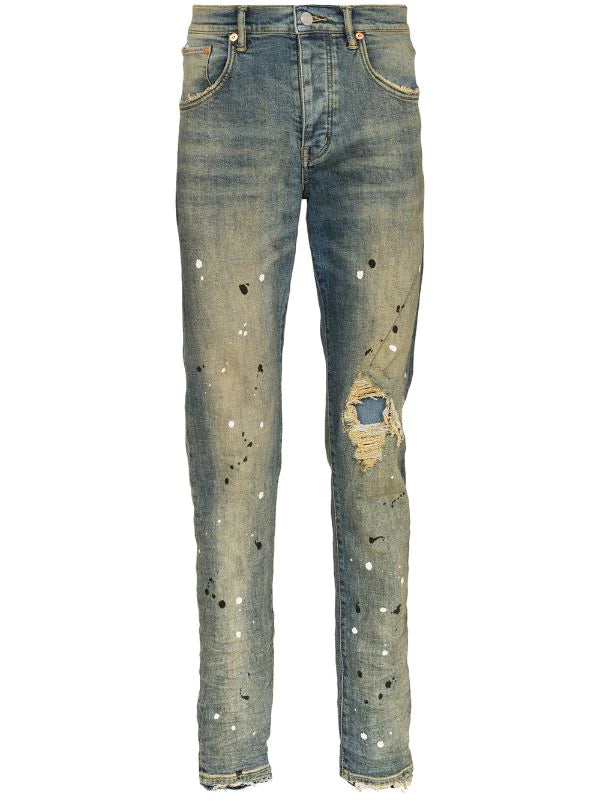 Purple Brand P002 Mid Rise Destroy Paint Blue Jeans