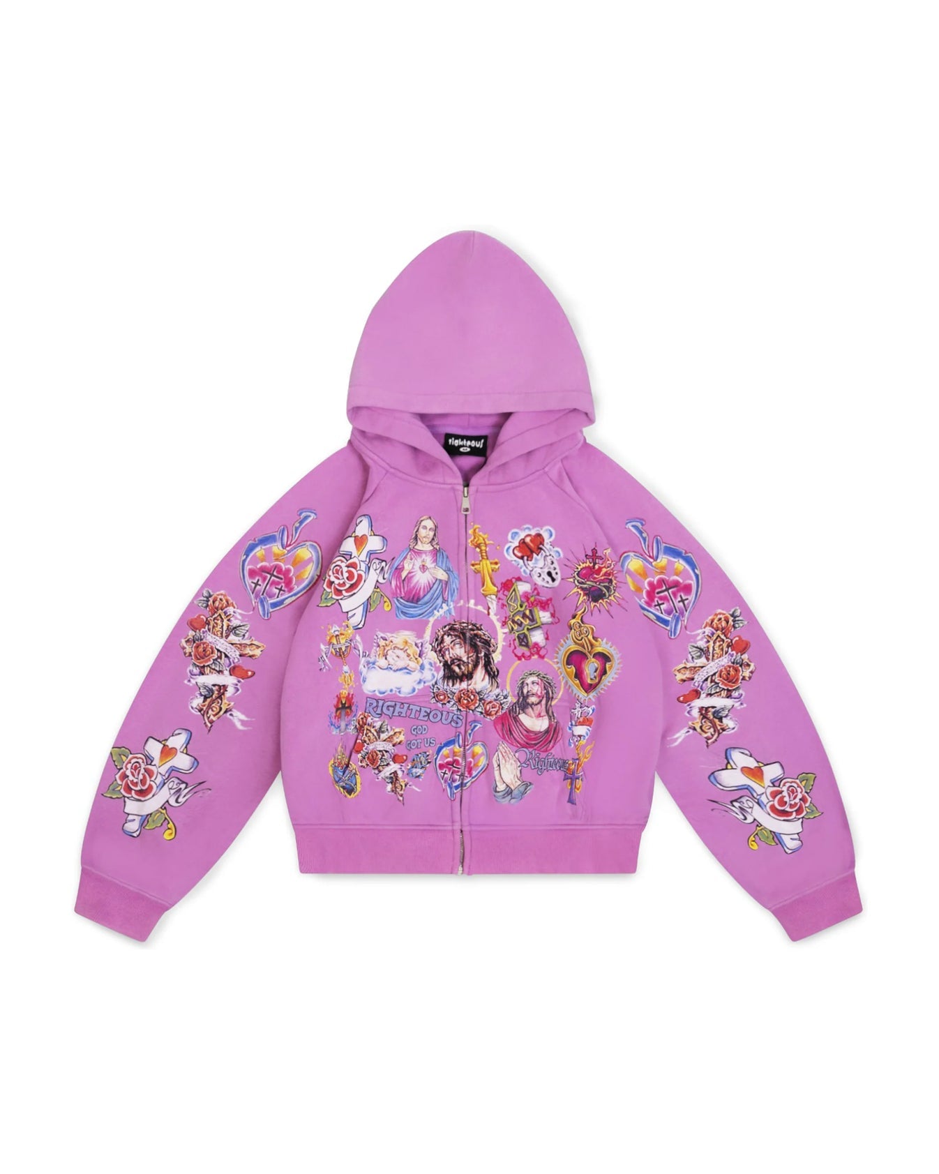 Righteous Risen King Cropped Zip Up Hoodie Purple