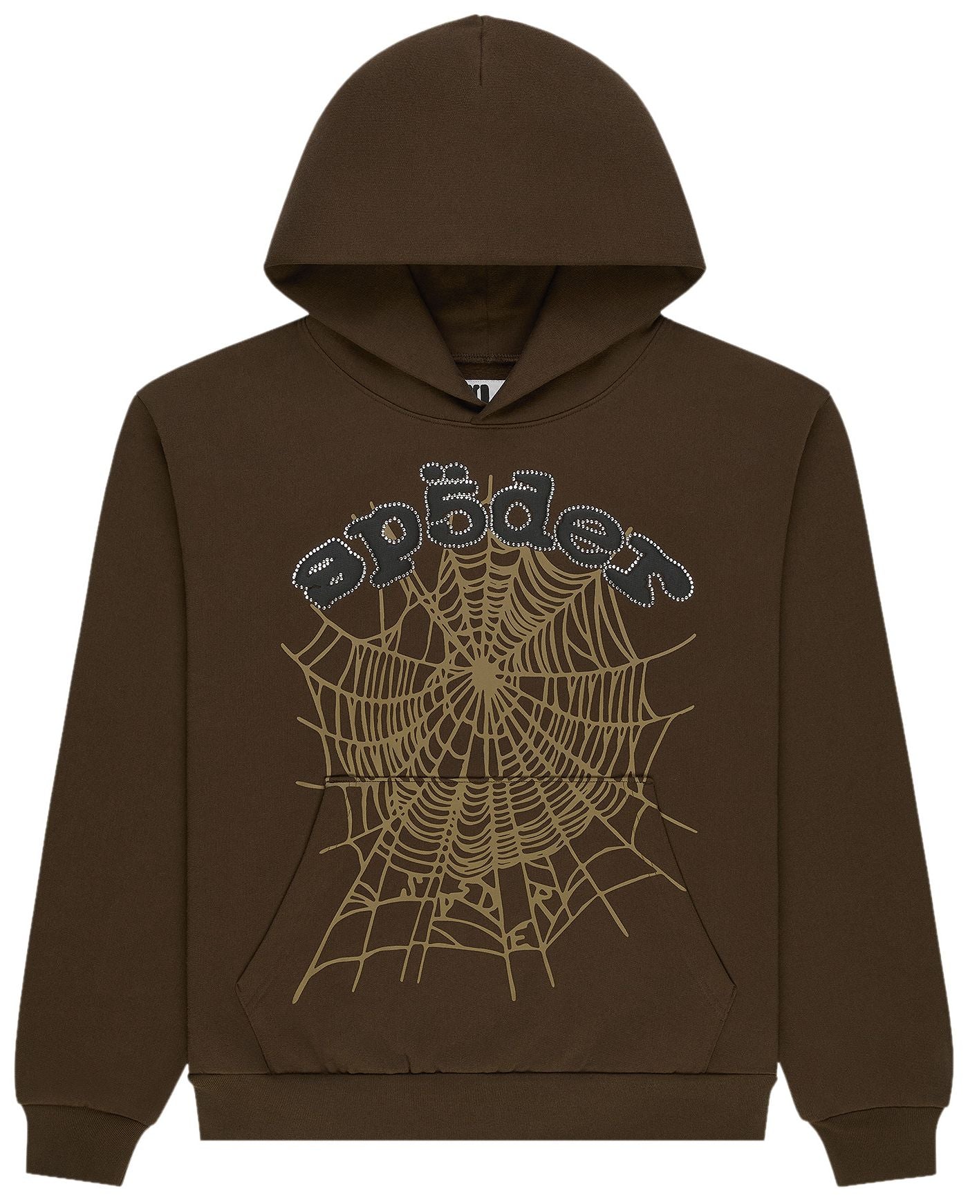 SP5DER OG Web Rhinestone Hoodie Brown
