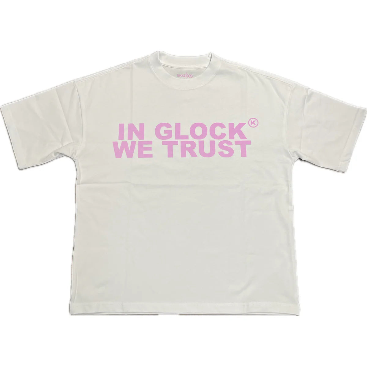 In Glock We Trust Tee Pink Letters White – Elevate In Glock We Trust Tee Pink Letters White – Elevate