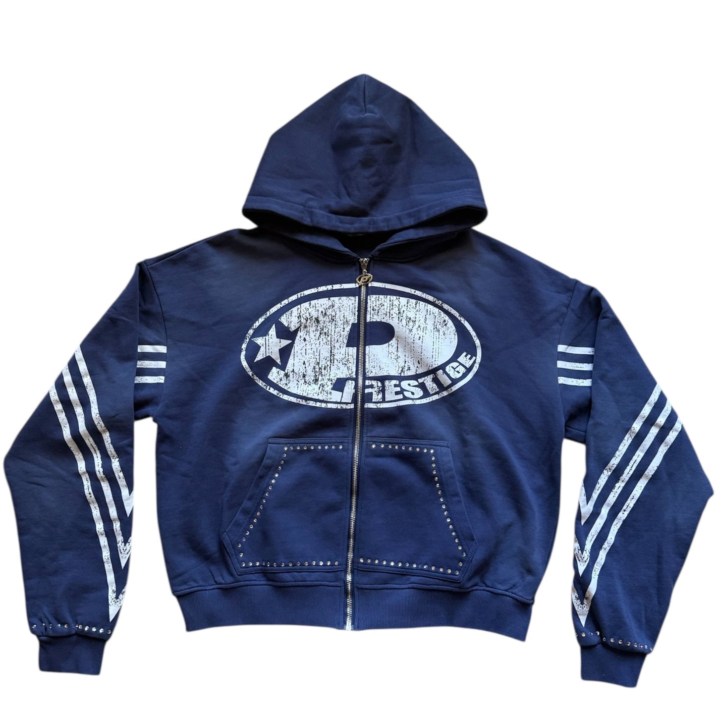 Prestige Co. Big "P" Zip Up Hoodie Navy Blue