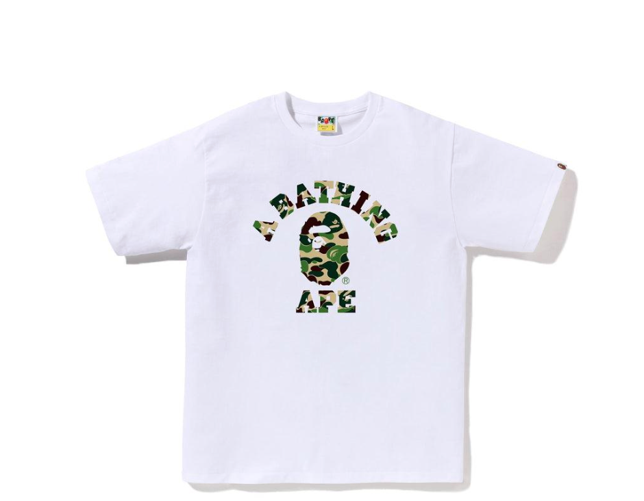 BAPE All Over Green Camo College Tee White