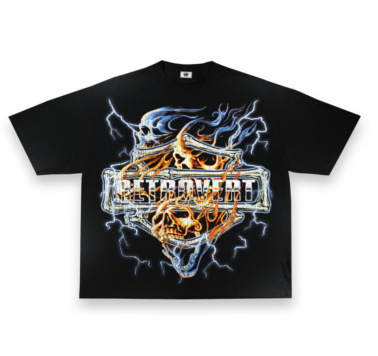 Retrovert Blue Skull Tee Black