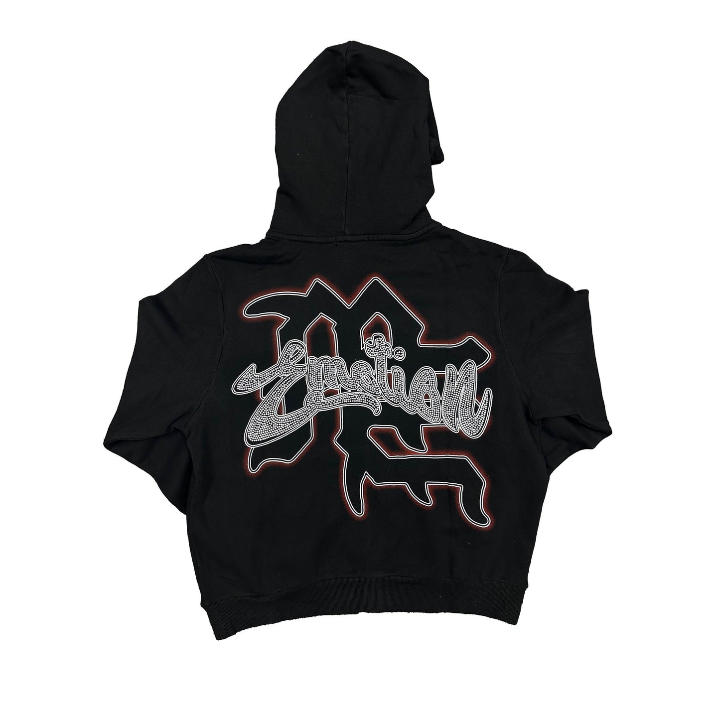 Mixed Emotion Angel Rhinestone Zip Up Hoodie Black
