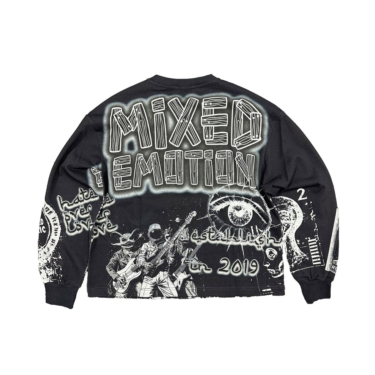 Mixed Emotion Space Guitar Long Sleeve Tee Black