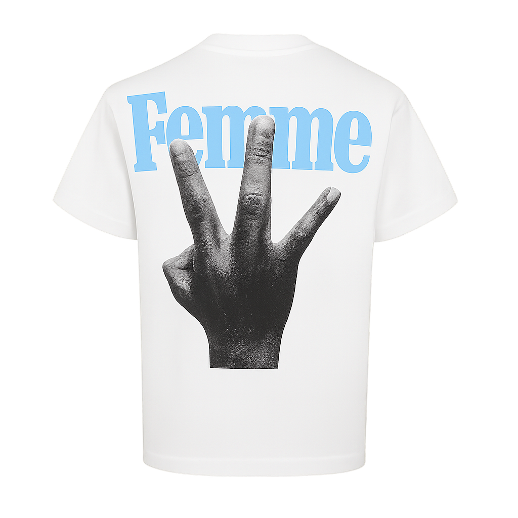 Homme Femme Blue Twisted Fingers Tee White