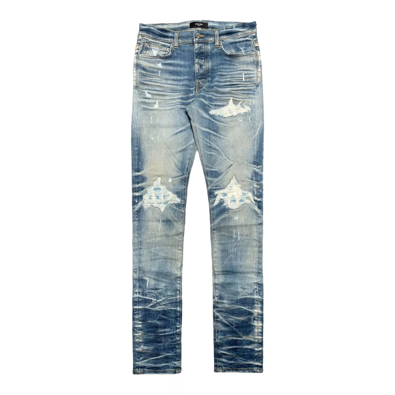 AMIRI MX1 Bleached Paisley Patch Indigo Jeans