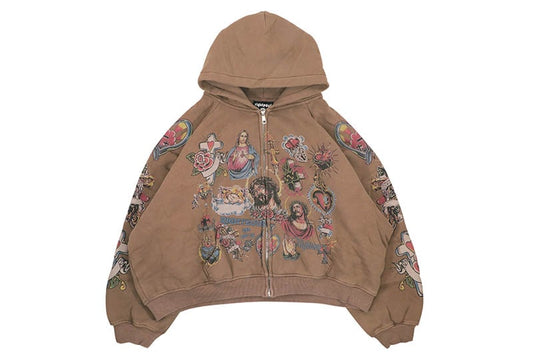 Righteous Risen King Cropped Zip Up Hoodie Mocha