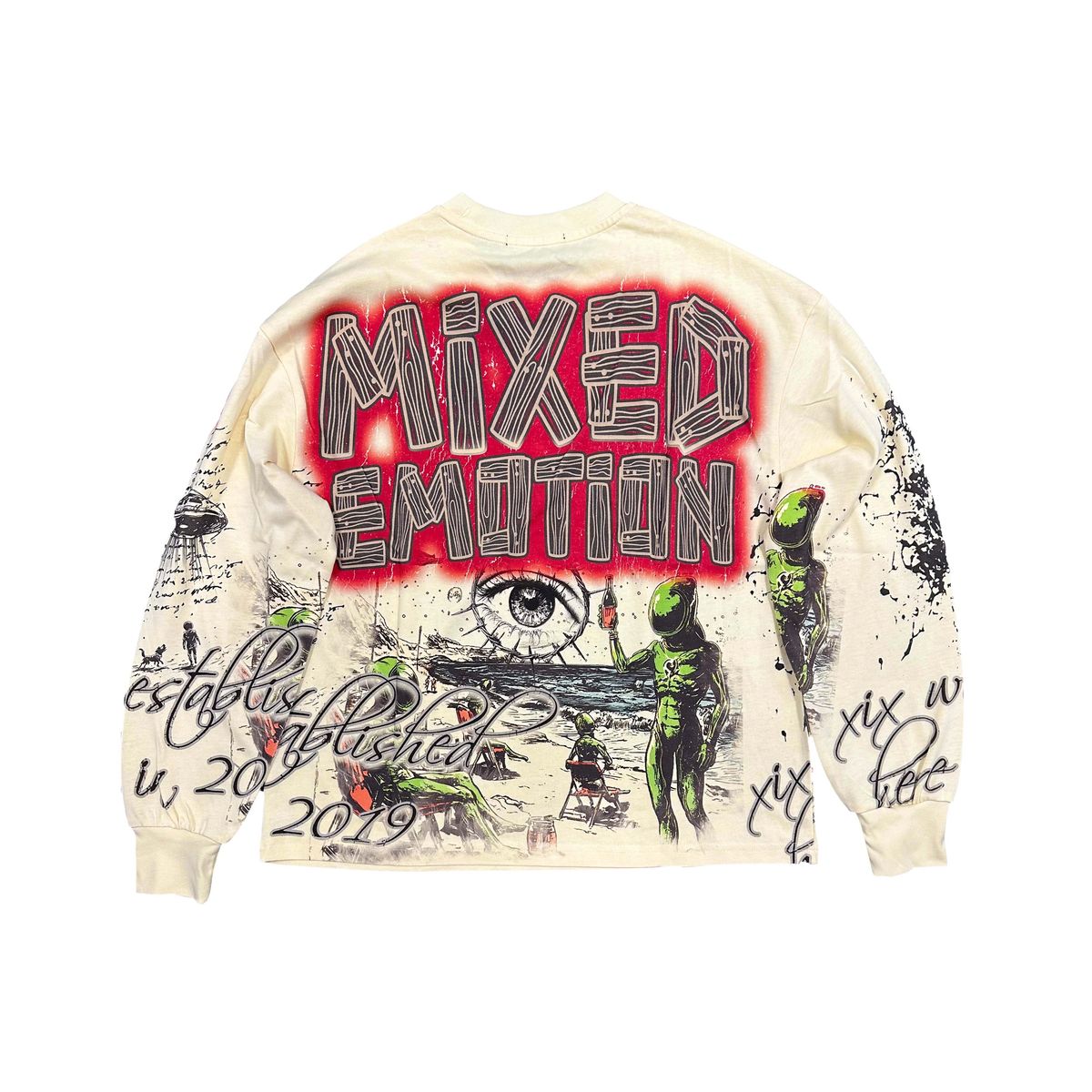 Mixed Emotion Space Guitar Long Sleeve Tee Cream