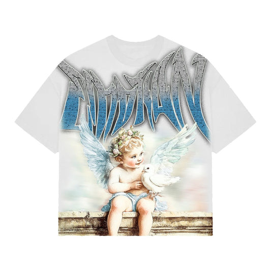 Mixed Emotion Dove Rhinestone Tee White