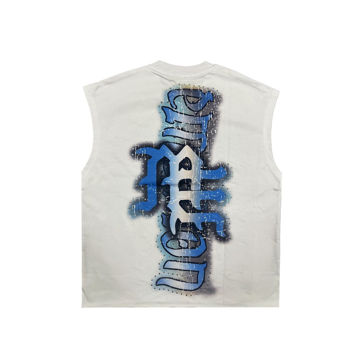 Mixed Emotion Blue Cupid Cut Off Tee White