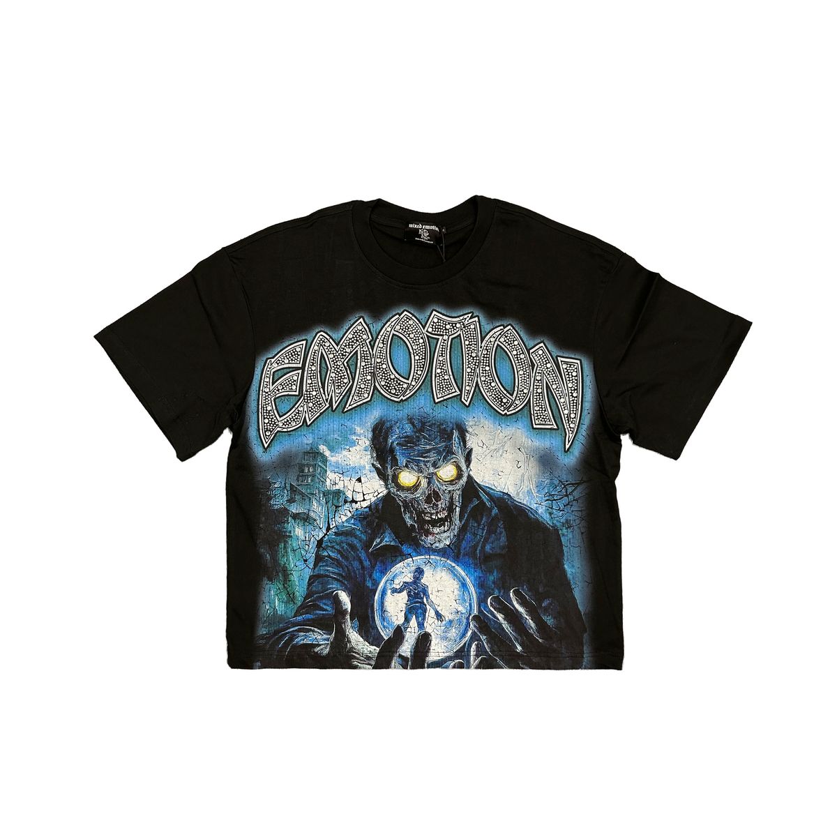 Mixed Emotion Blue Spirit Rhinestone Tee Black