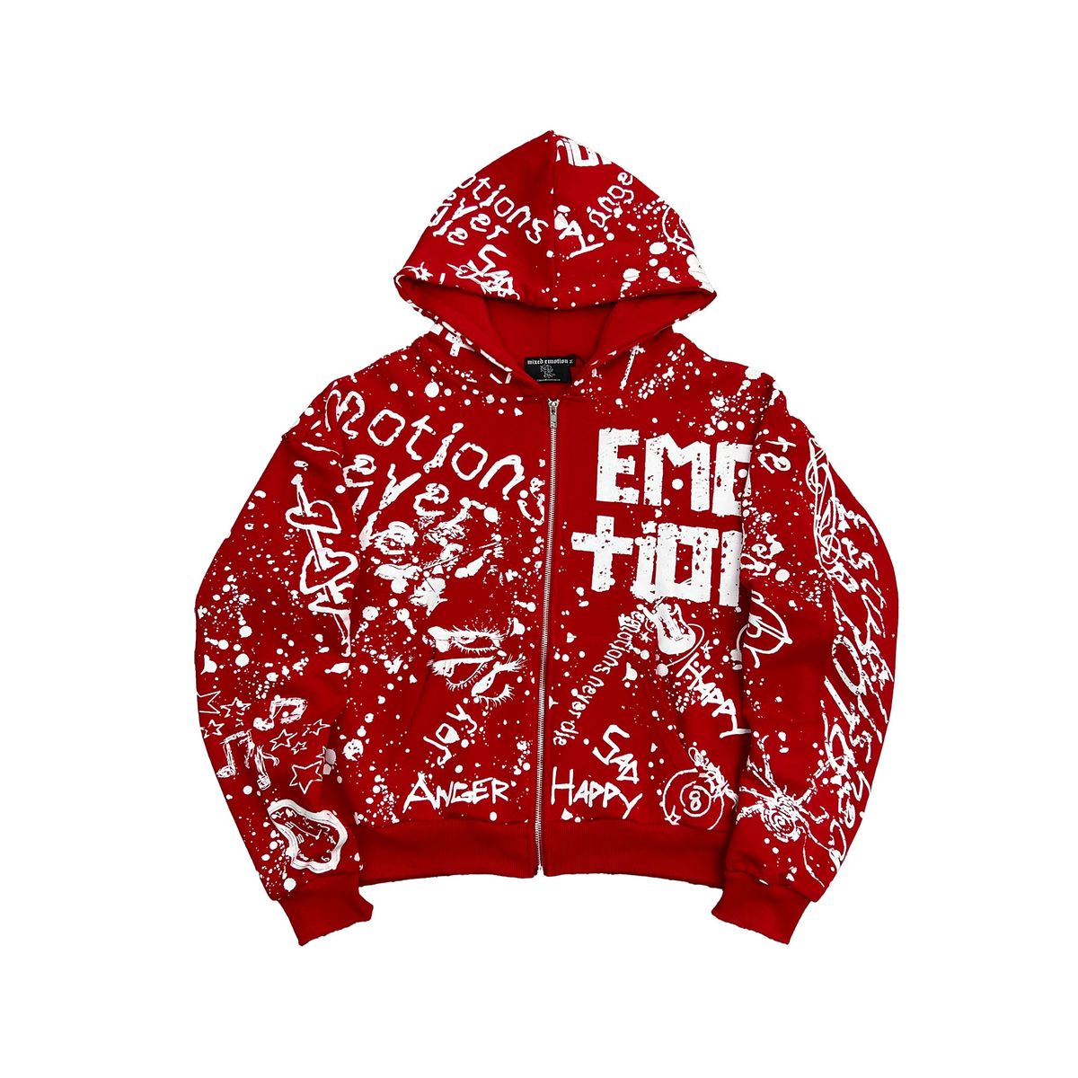 Mixed Emotion Graffiti Zip Up Hoodie Red