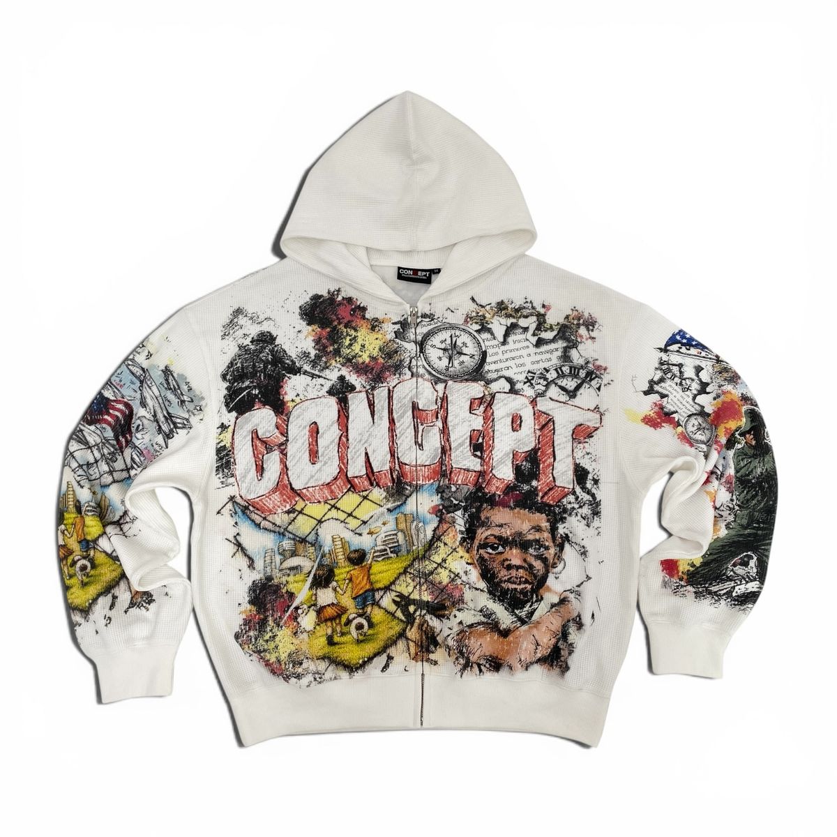 Concept LA Honor Thermal Zip Up Hoodie White