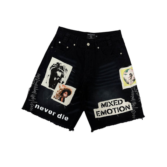 Mixed Emotion Chaos Carpenter Denim Shorts Black