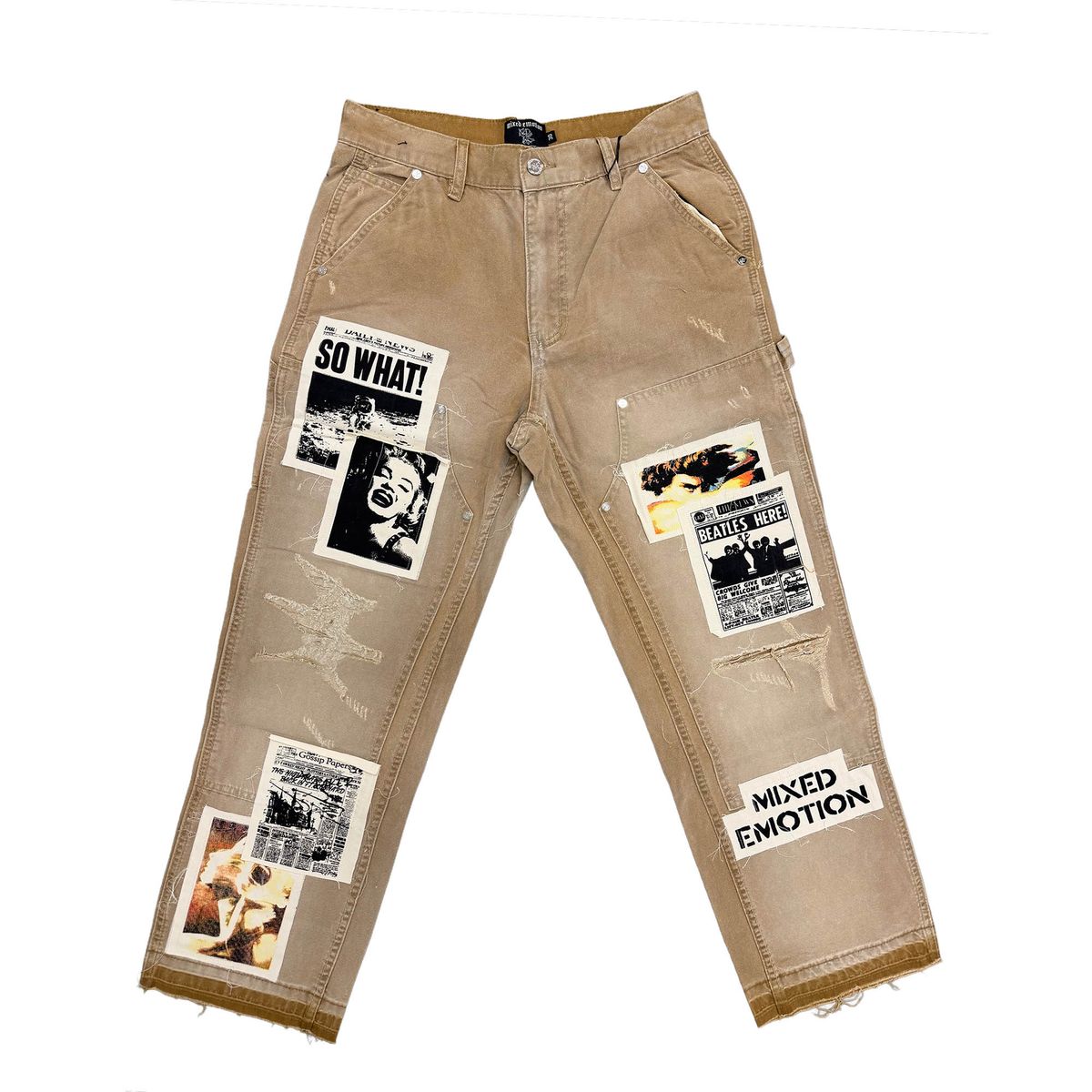 Mixed Emotion Newspaper Carpenter Pants Tan