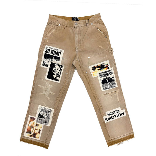 Mixed Emotion Newspaper Carpenter Pants Tan