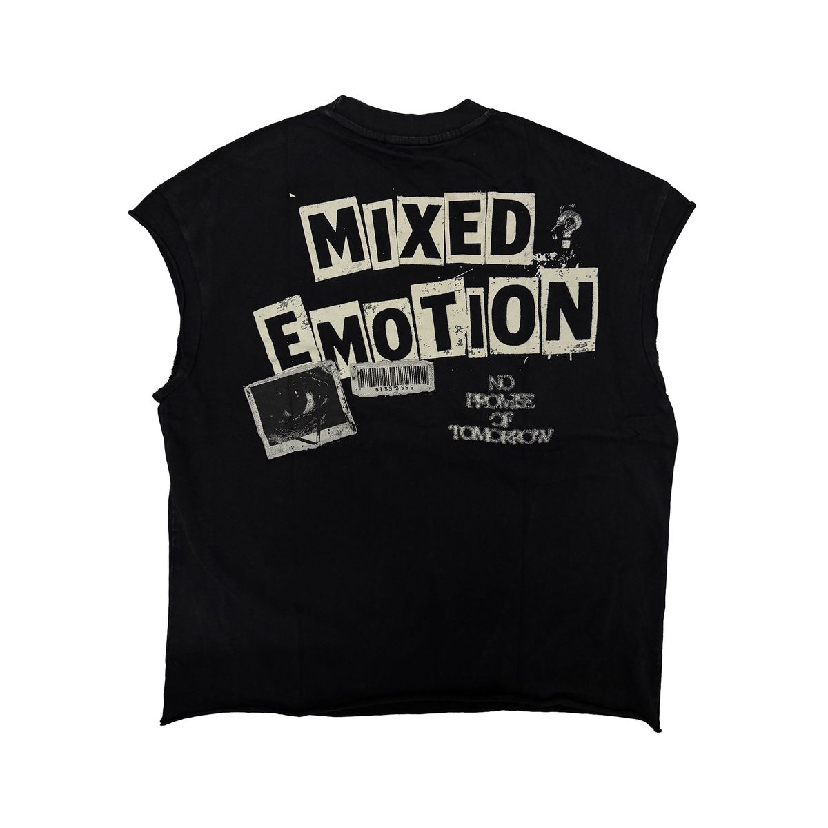 Mixed Emotion Newspaper Cut Off Tee Black