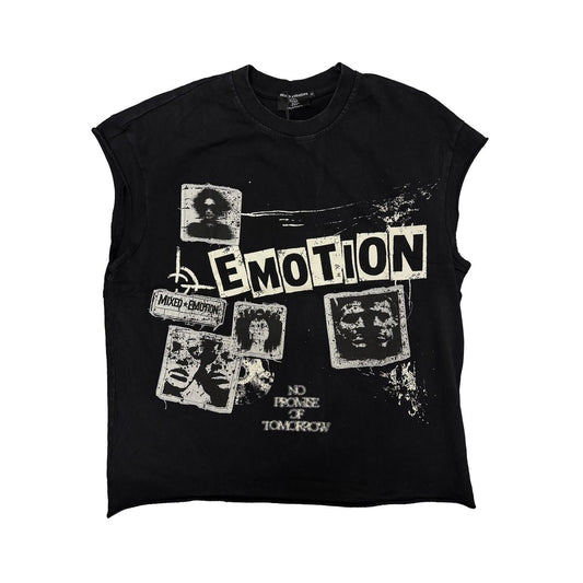 Mixed Emotion Newspaper Cut Off Tee Black