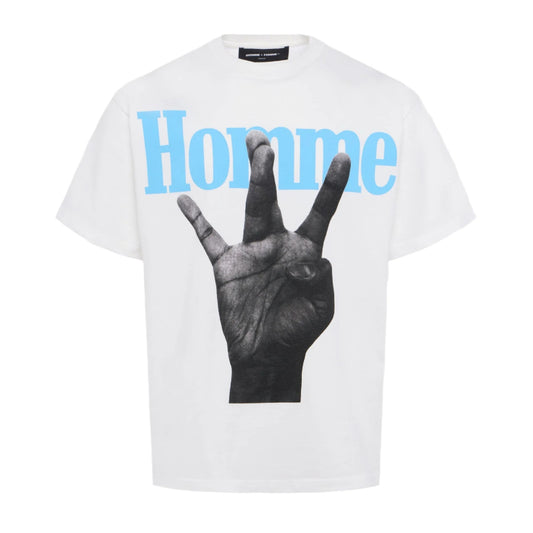 Homme Femme Blue Twisted Fingers Tee White