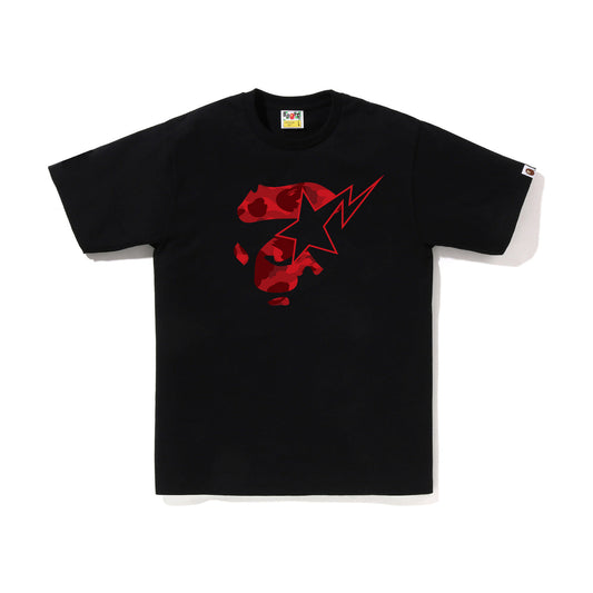 BAPE Red Color Camo Ape Face Sta Tee Black