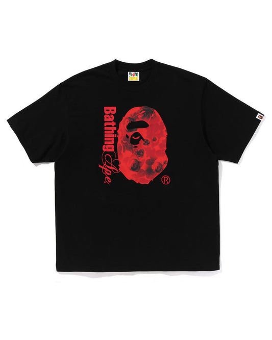 BAPE Red Floral Solid Camo Ape Head Tee Black