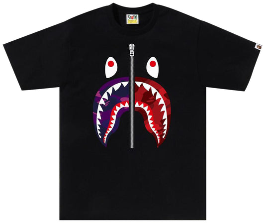 BAPE Purple & Red Camo Shark Tee Black