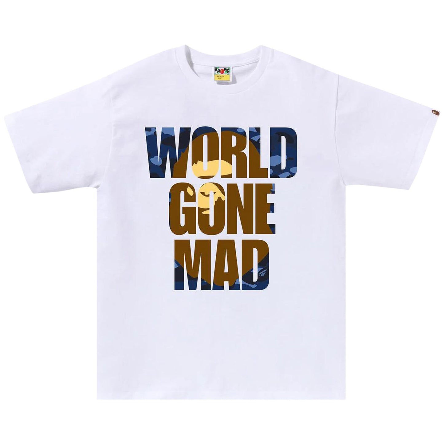 BAPE Navy Camo World Gone Mad Tee White
