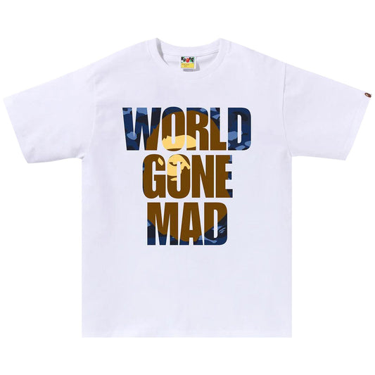 BAPE Navy Camo World Gone Mad Tee White