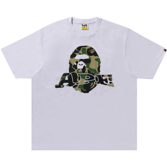 BAPE Green ABC Camo APE Head Tee White