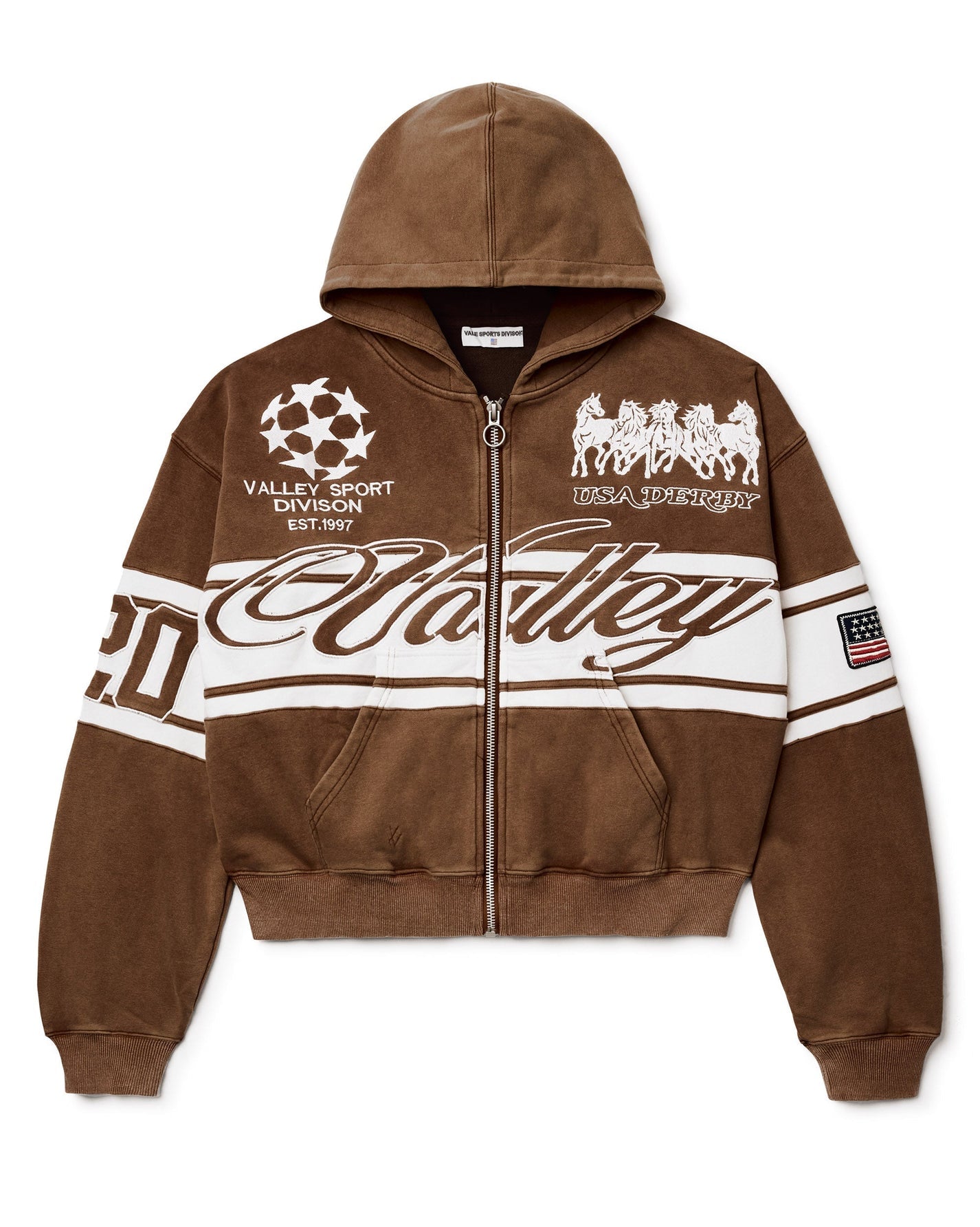 VALE Cursive Valley Zip Up Hoodie Brown