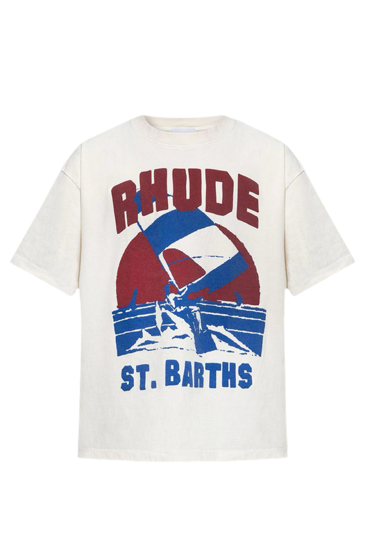 Rhude Burgundy St. Barths Logo Tee Cream