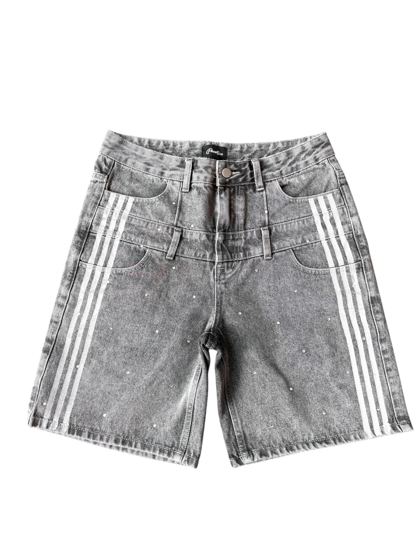 Prestige Co. Double Waist Denim Shorts Grey