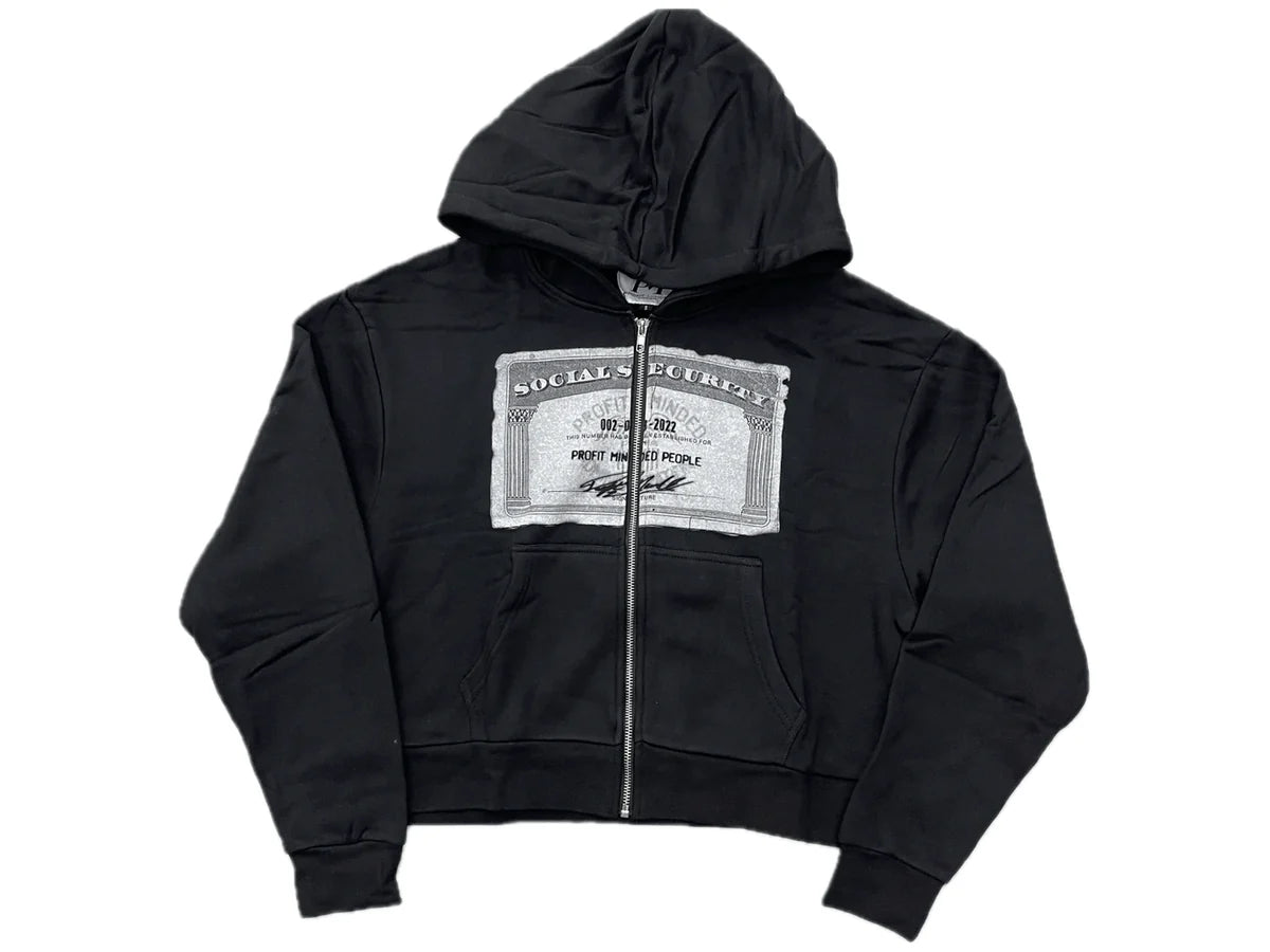 Profit Minded SSN Card Zip Up Hoodie Black