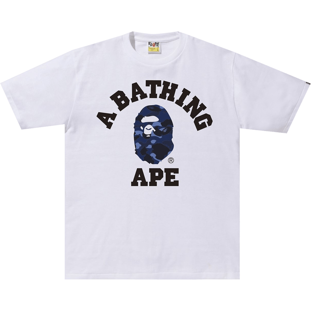BAPE Navy Camo College Tee White
