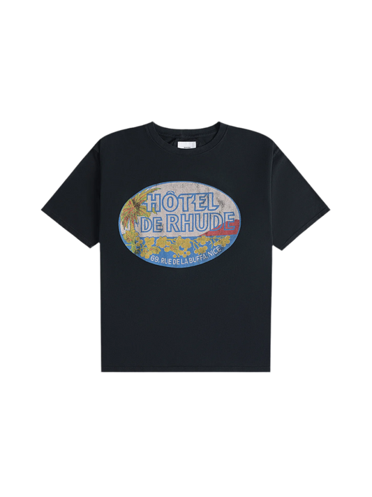 Rhude Hotel De Rhude Blue Logo Tee Black