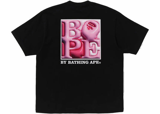 BAPE Pink 3D Art Ape Head Tee Black
