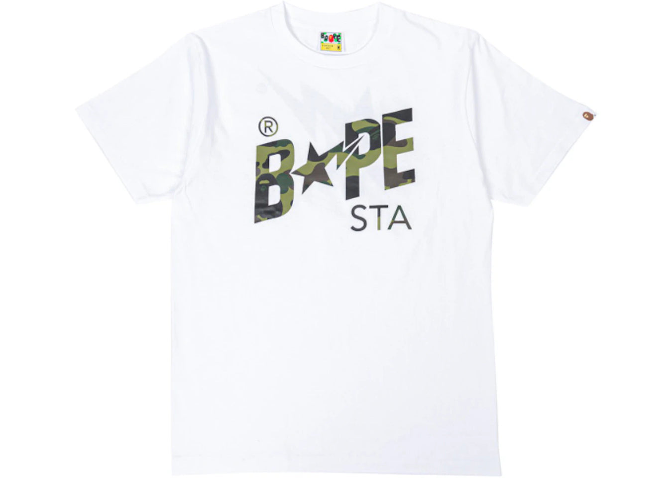 BAPE Green Camo BAPESTA Tee White