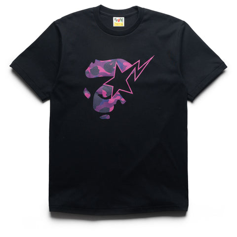 BAPE Purple Color Camo Ape Face Sta Tee Black
