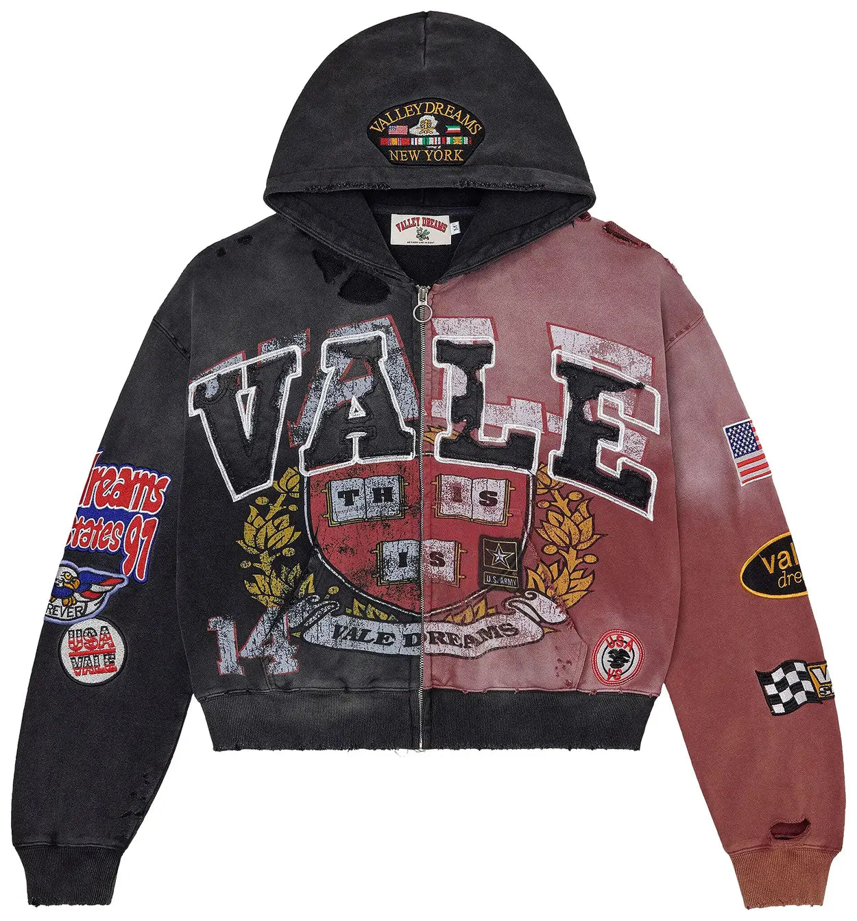 VALE Two Face Zip Up Hoodie Red Black