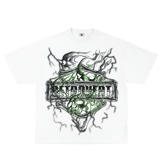 Retrovert Green Skull Tee White