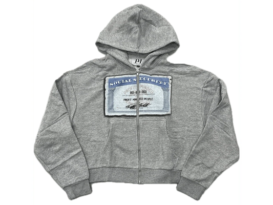 Profit Minded SSN Card Zip Up Hoodie Grey