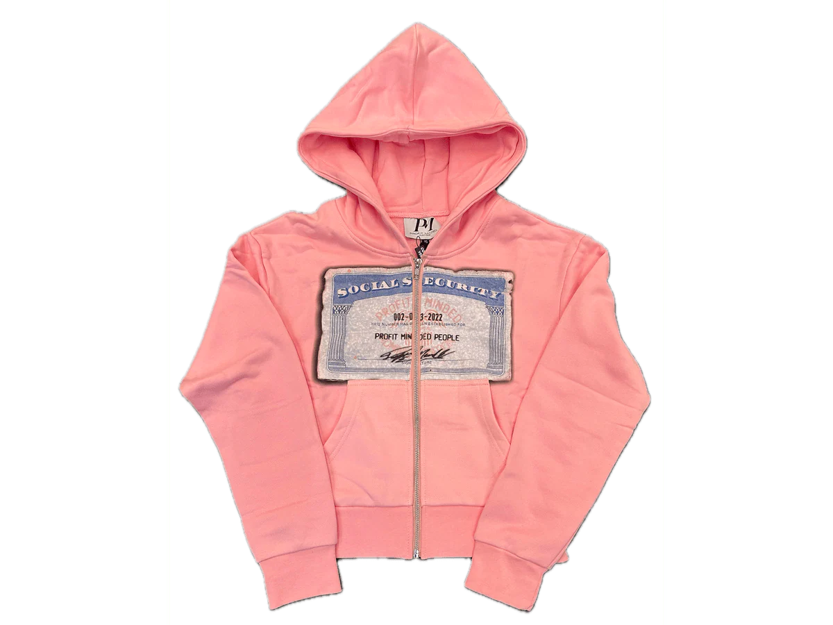Profit Minded SSN Card Zip Up Hoodie Pink
